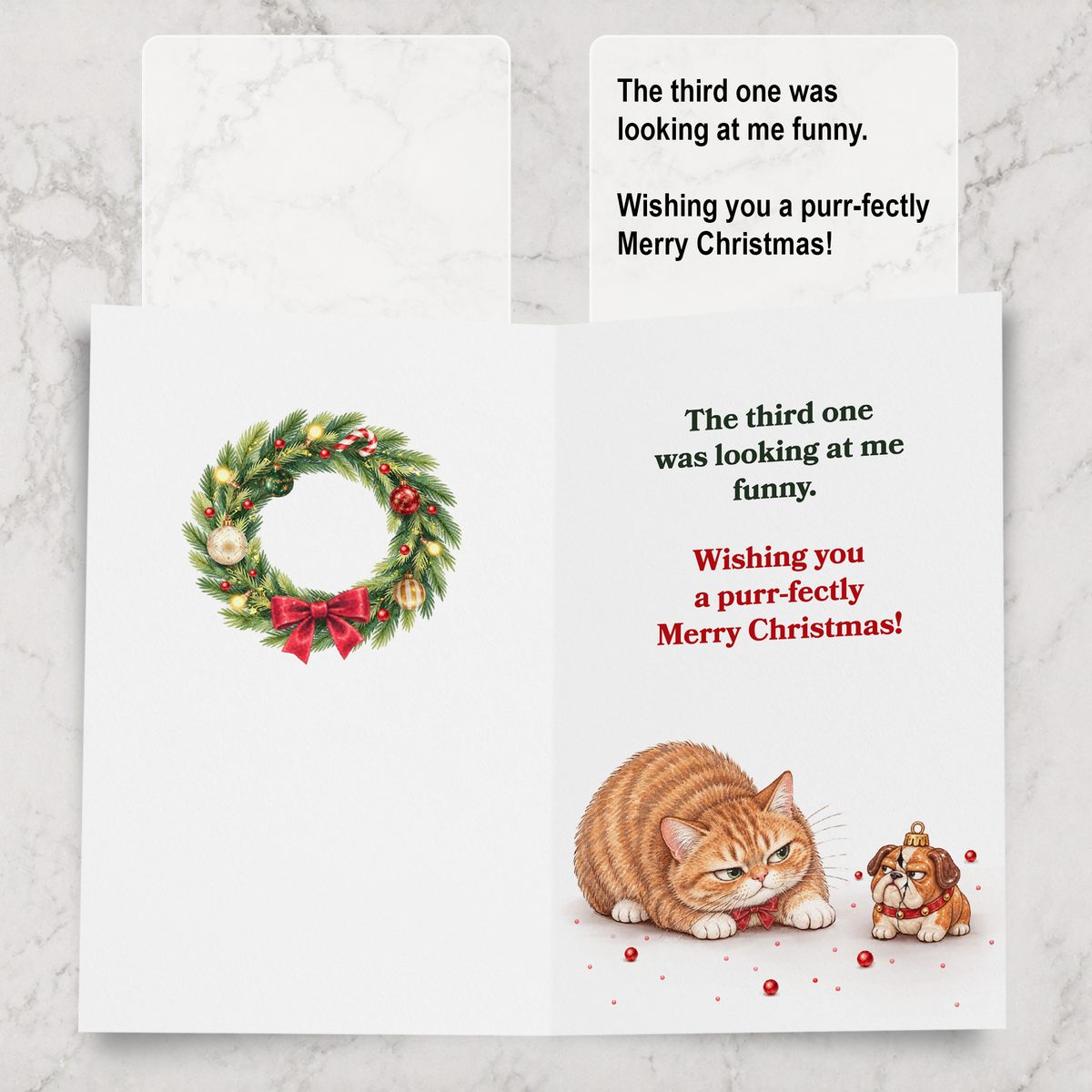 Funny Cat Christmas Card — inside