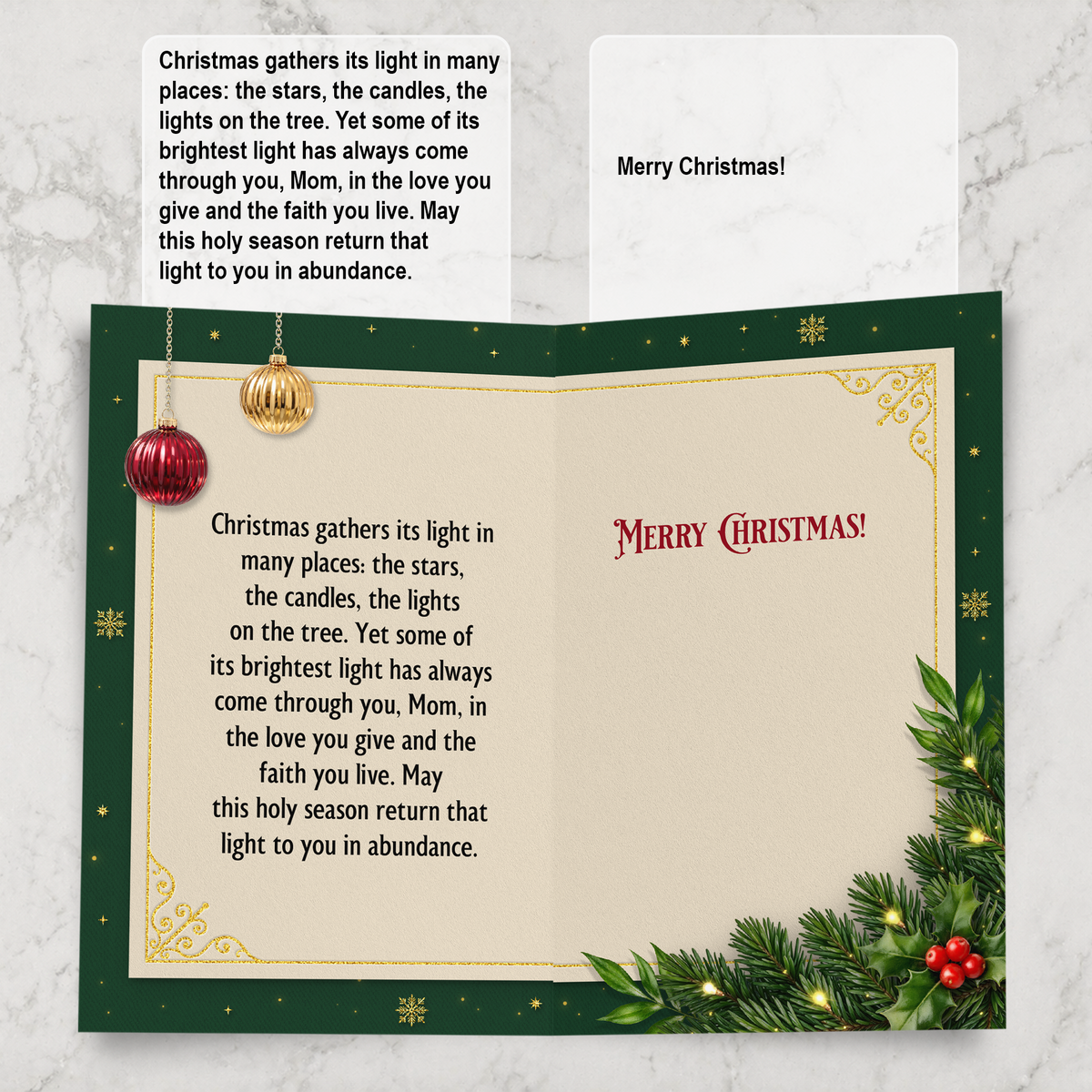Religious Mom Christmas Card — Inside With Text