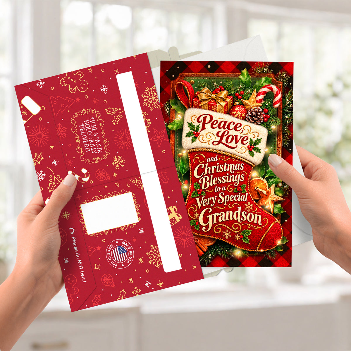 Religious Grandson Christmas Card — pullout