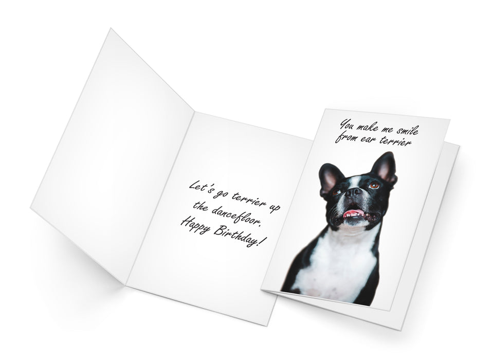 Funny Dog Birthday Card Pun With Boston Terrier